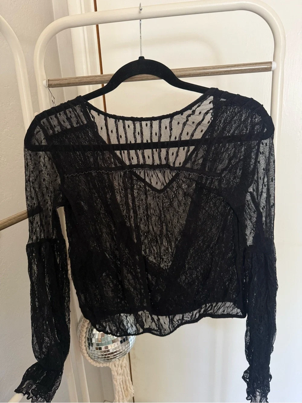 Black Sheer Lace Wrap Top - Women